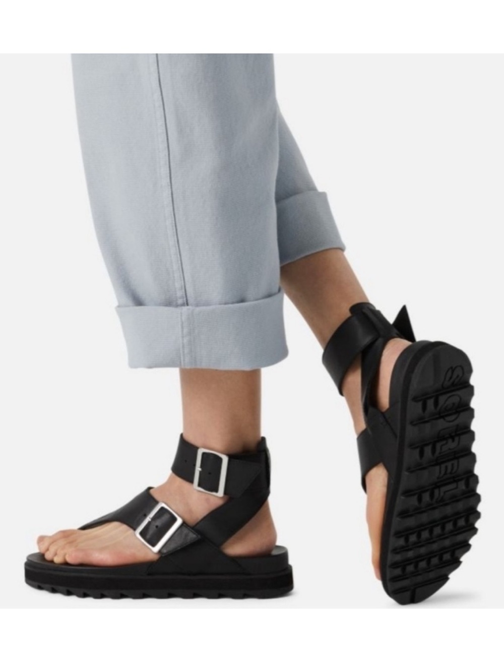 Sorel Roaming T-Strap Black Leather Gladiator Sandals